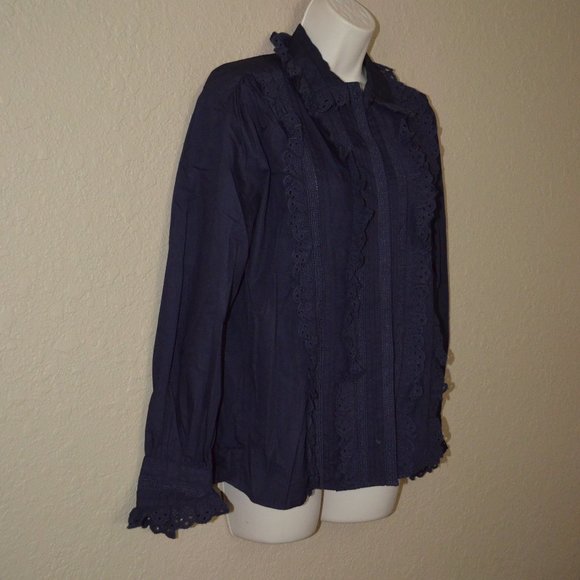 NWT $332 Antik Batik Navy Diane Big Long Sleeve Blouse - Picture 6 of 10